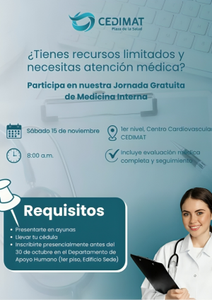 CEDIMAT invita a participar en jornada gratuita de medicina interna para personas con recursos limitados