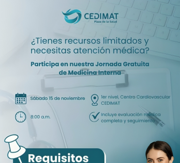CEDIMAT invita a participar en jornada gratuita de medicina interna para personas con recursos limitados