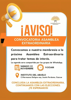 Sociedad Dominicana de Geriatría convoca a Asamblea Extraordinaria y Eleccionaria