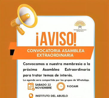 Sociedad Dominicana de Geriatría convoca a Asamblea Extraordinaria y Eleccionaria
