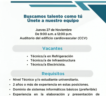 CEDIMAT invita a participar en jornada de reclutamiento para técnicos especializados