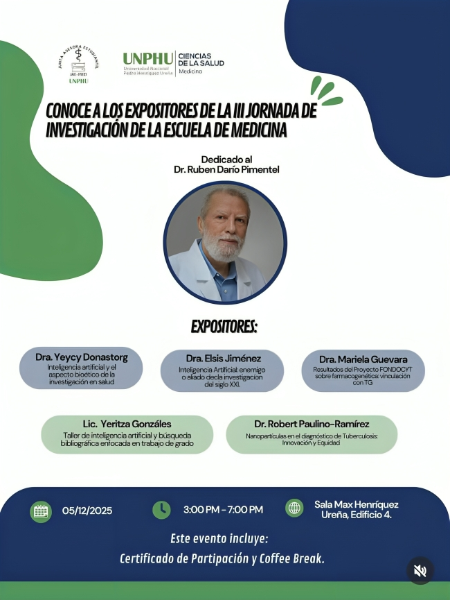 JAEMED-UNPHU invita a participar en la III Jornada de Investigación con foco en inteligencia artificial y bioética