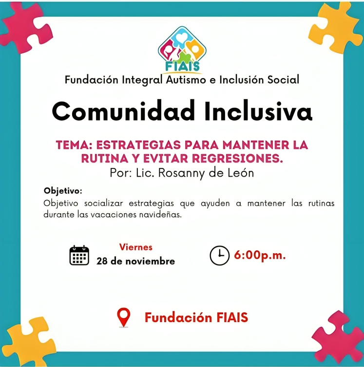 Fundación Fiais realizará taller sobre mantenimiento de rutinas en vacaciones navideñas Fundación Fiais realizará taller sobre mantenimiento de rutinas en vacaciones navideñas