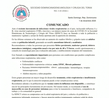 Sociedad de Neumología alerta sobre aumento de infecciones respiratorias virales en el país