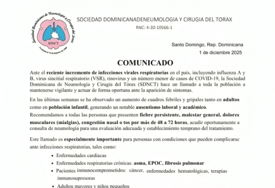Sociedad de Neumología alerta sobre aumento de infecciones respiratorias virales en el país Sociedad de Neumología alerta sobre aumento de infecciones respiratorias virales en el país