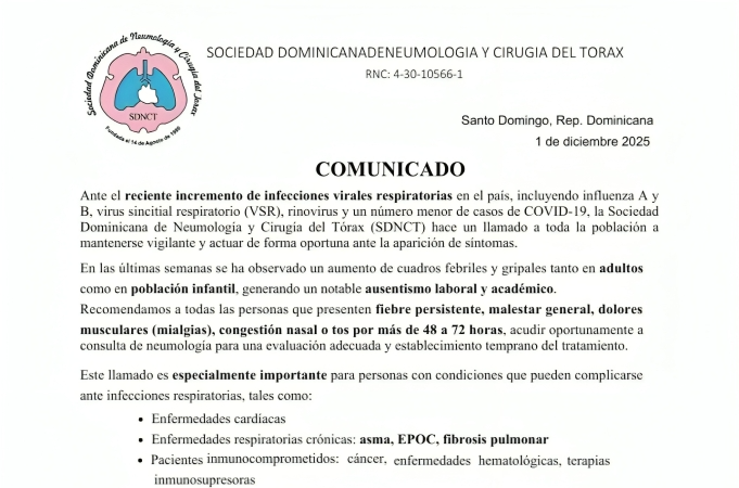 Sociedad de Neumología alerta sobre aumento de infecciones respiratorias virales en el país Sociedad de Neumología alerta sobre aumento de infecciones respiratorias virales en el país