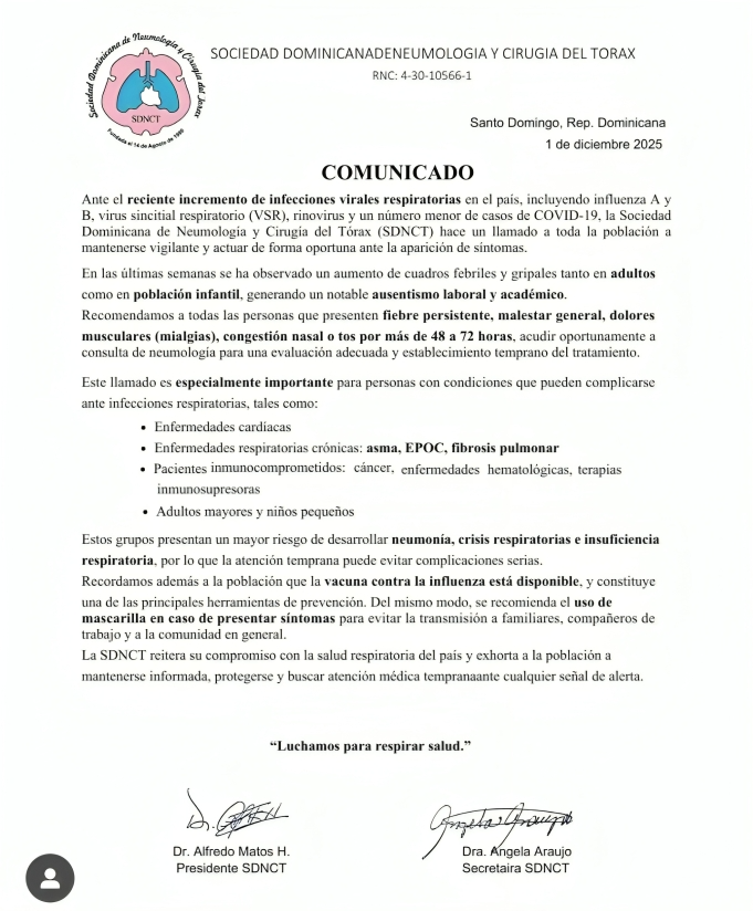 Sociedad de Neumología alerta sobre aumento de infecciones respiratorias virales en el país