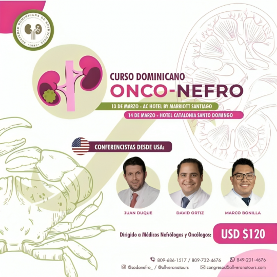 Sociedad de Nefrología invita al Curso Dominicano Onco-Nefro en Santiago y Santo Domingo