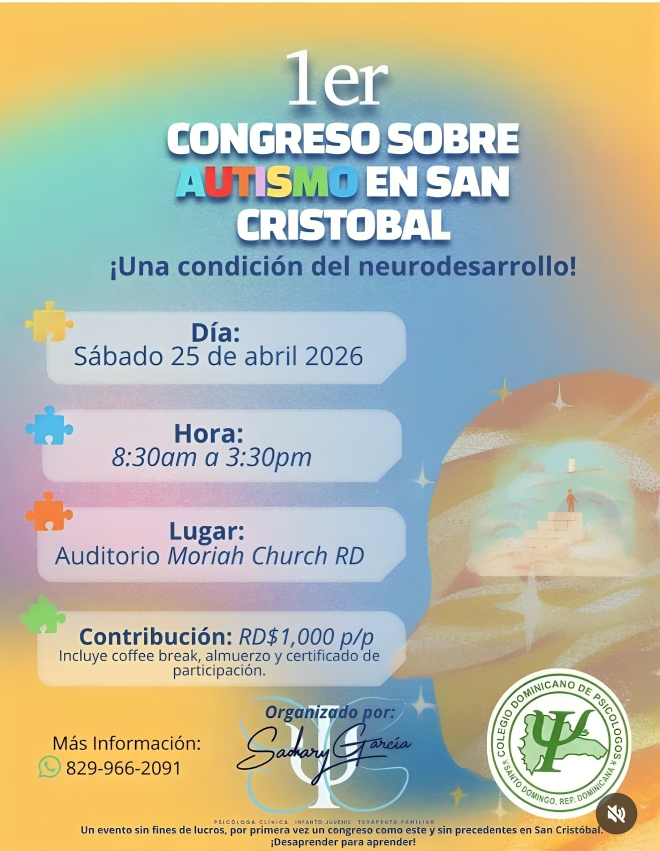 Colegio Dominicano de Psicólogos invita a participar en 1er Congreso sobre Autismo en San Cristóbal
