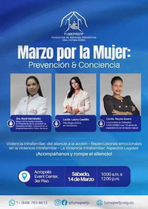 Fundación de Medicina Preventiva Dra. Fátima Pérez realizará taller "Marzo por la Mujer" sobre violencia intrafamiliar