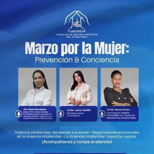 Fundación de Medicina Preventiva Dra. Fátima Pérez realizará taller "Marzo por la Mujer" sobre violencia intrafamiliar