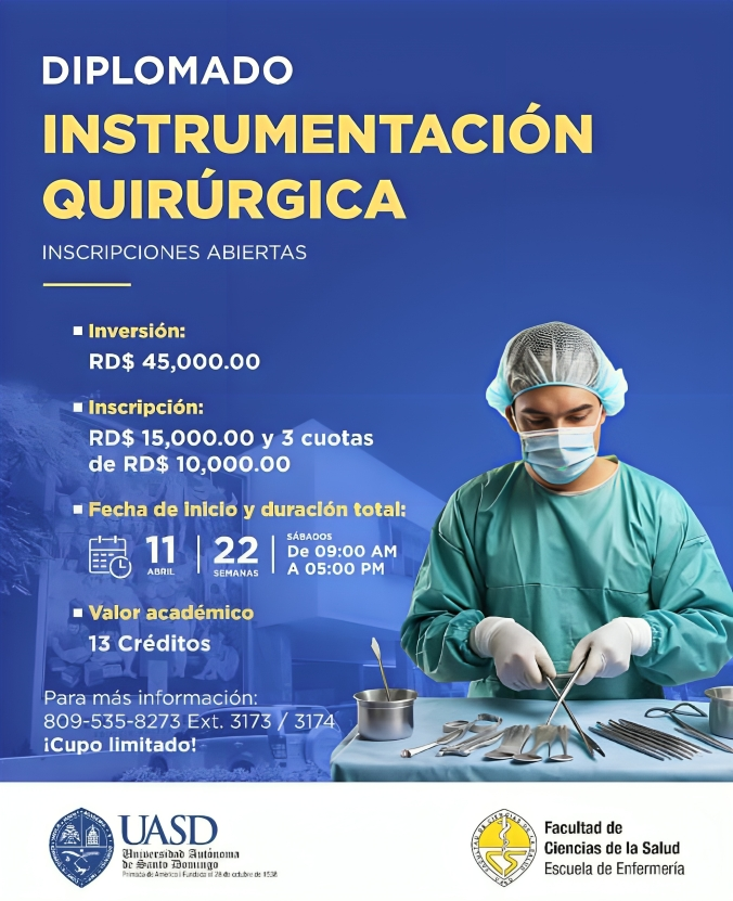 Escuela de Enfermería de la UASD abre inscripciones para Diplomado en Instrumentación Quirúrgica