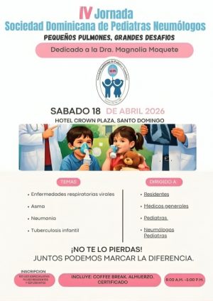 Sociedad Dominicana de Pediatras Neumólogos celebrará IV Jornada Académica sobre enfermedades respiratorias