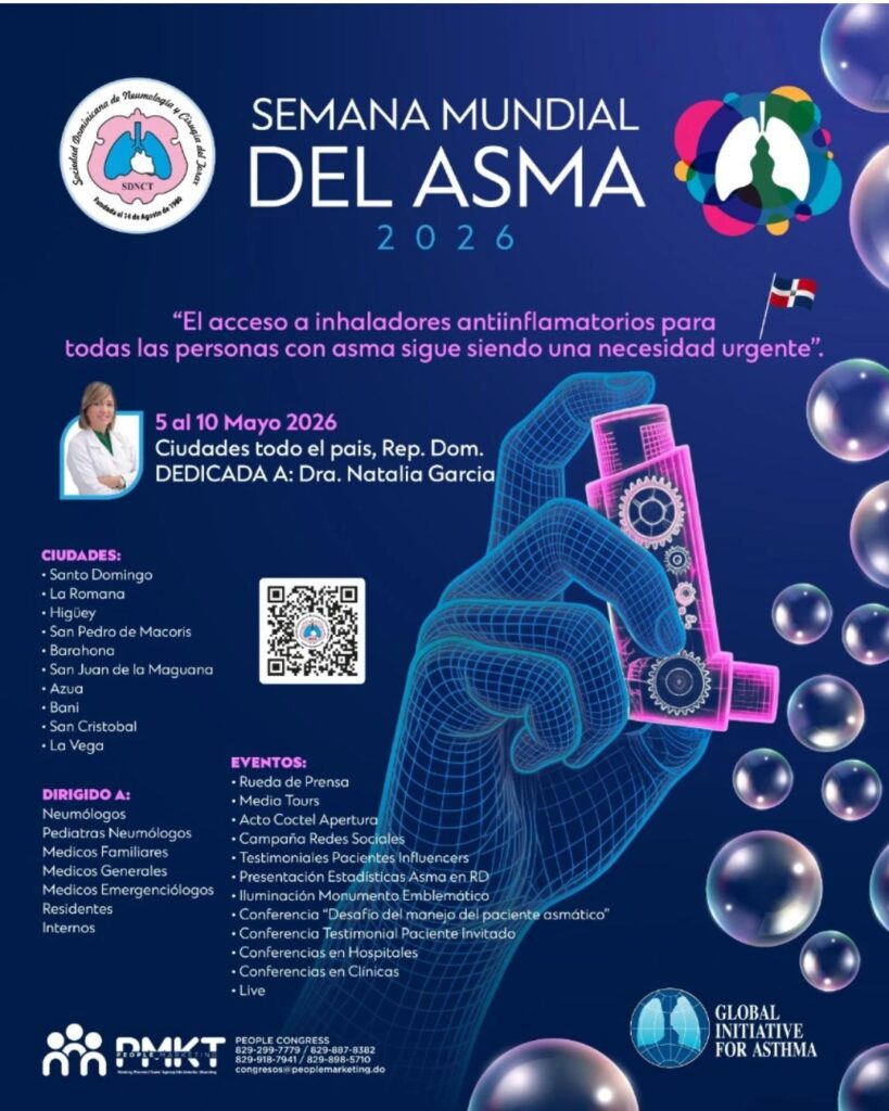 Sociedad de Neumología y Cirugía del Tórax celebrará Semana Mundial del Asma del 5 al 10 de mayo en honor a la doctora Natalia García Sociedad de Neumología y Cirugía del Tórax celebrará Semana Mundial del Asma del 5 al 10 de mayo en honor a la doctora Natalia García