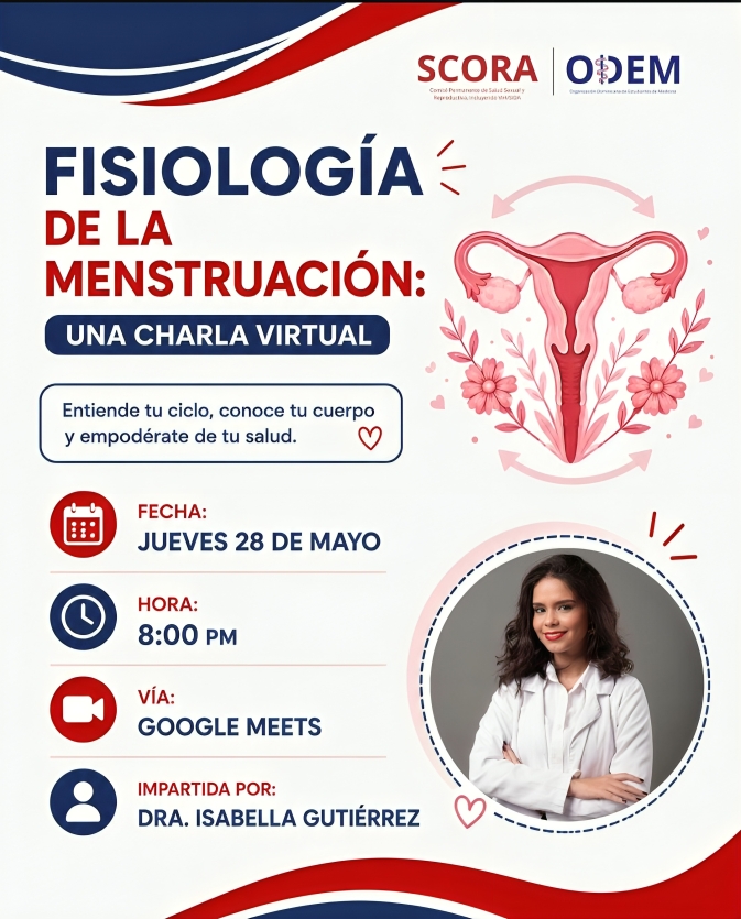 SCORA ODEM invita a charla virtual “Fisiología de la Menstruación” para mujeres y estudiantes de ciencias de la salud