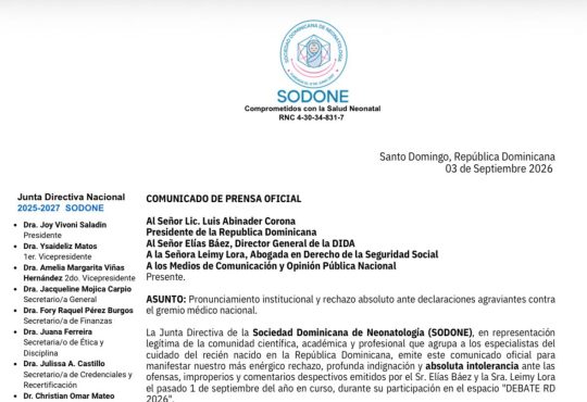 SODONE exige disculpa pública a Elías Báez y Leimy Lora tras considerar ofensivas sus declaraciones contra el gremio médico