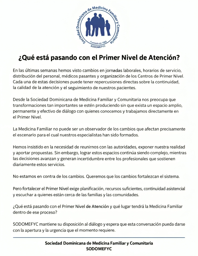 SODOMEFYC alerta por cambios en el Primer Nivel de Atención SODOMEFYC alerta por cambios en el Primer Nivel de Atención